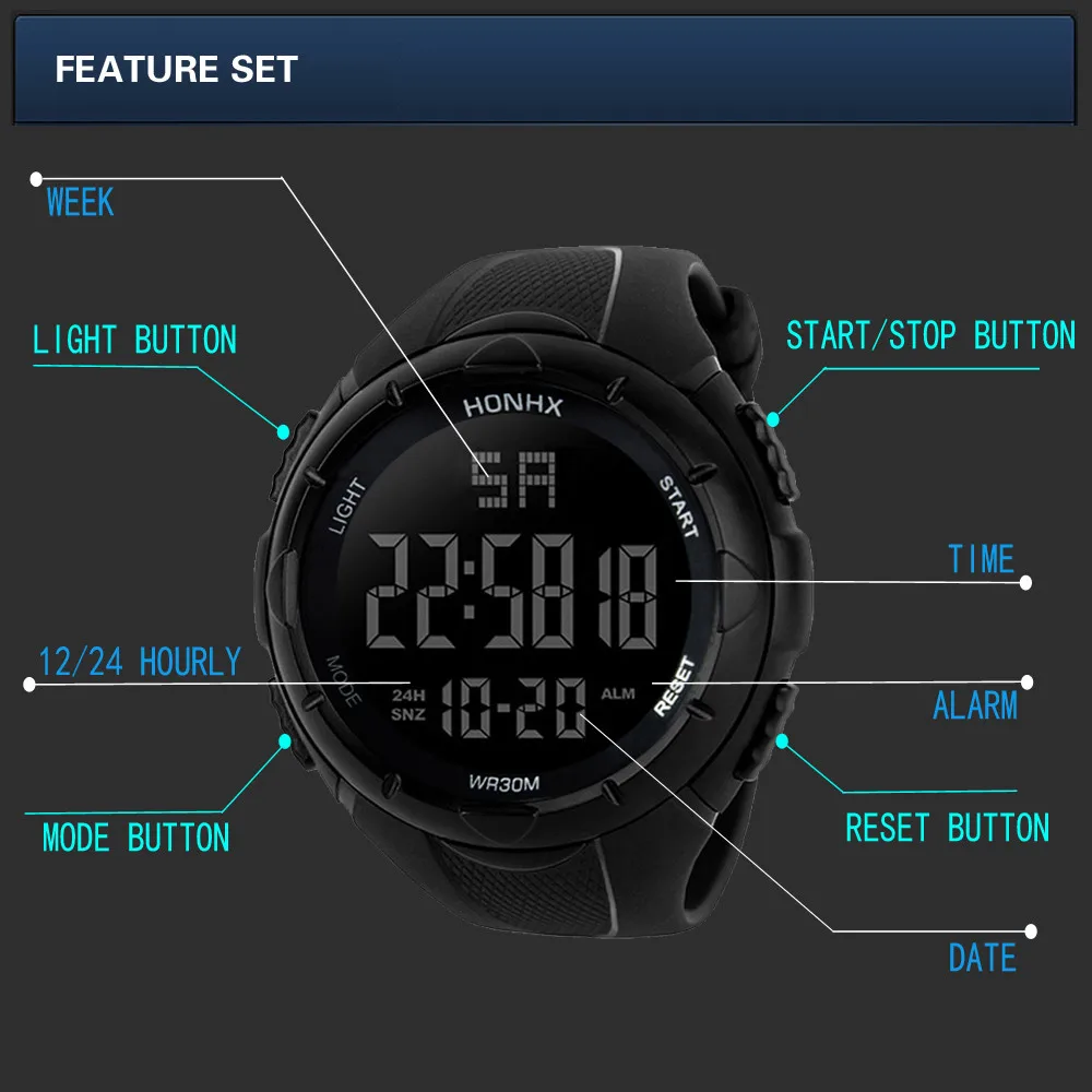 Luxury Sports Watch Men Analog Digital Military Silicone Army Sport LED Horloges Wrist Watches Men Relogio Masculino For Gifts -