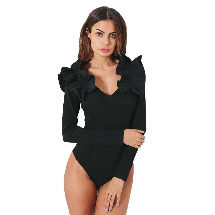 Боди Новая мода v-образный вырез пэчворк кружево с длинными рукавами тонкая соединенная одежда Высокое качество боди сексуальное july11