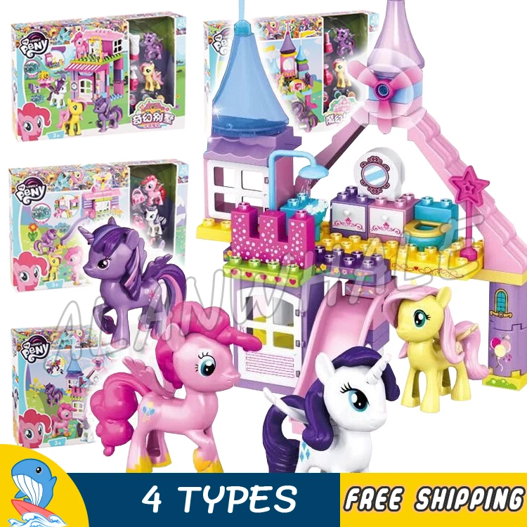 

4Types Horse Princess Castle Twilight Sparkle Rarity Fluttershy Pinkie Pie Model Building Blocks Toys Compatible With lago Duplo