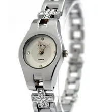 Круглый PNP Блестящий серебряный корпус часов белый циферблат дамы Для женщин часы-браслет fw768a