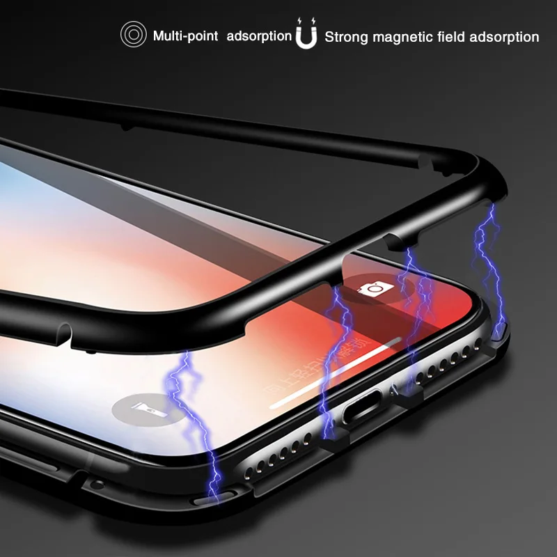 Magnetic Adsorption Metal Case For On iPhone X XR XS MAX Back Magnet Cover For iPhone 6 6s 7 8 Plus Full Protection Case Coque