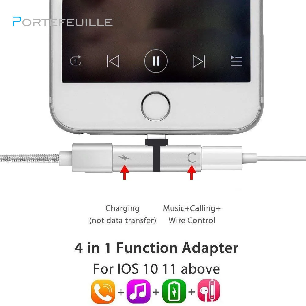 

Dual Jack Headphone Adapte Charging For IPhone 7 8 plus X XR XS MAX Mobile Phone Earphone Aux Charge Splitter Phone Adapter