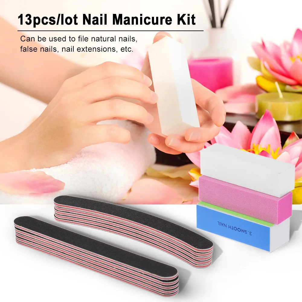 13pcs Nail File Brush Buffer Grit Sand Sanding Buffer Block Pedicure