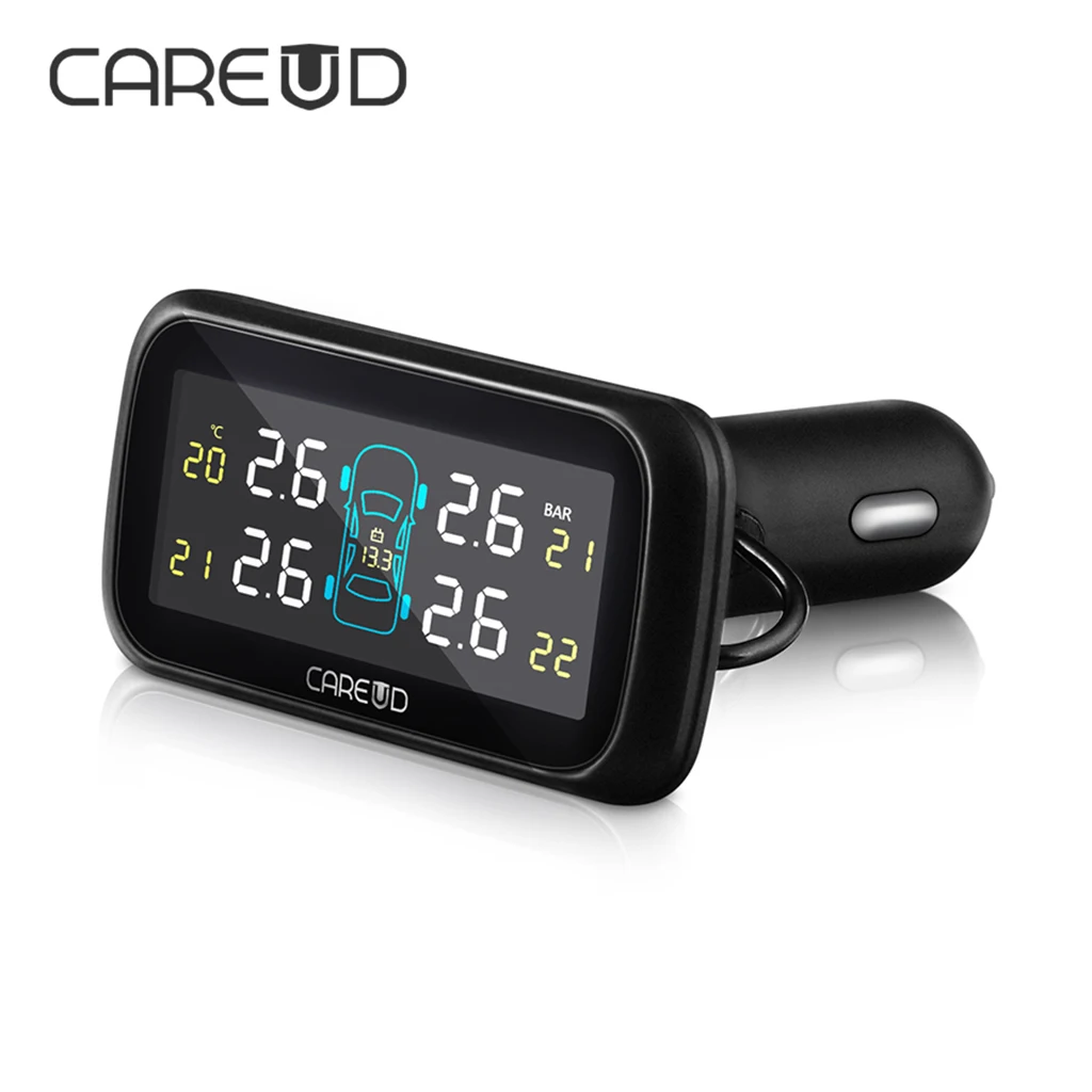 

CAREUD U903 Wireless Car Tire Pressure Monitoring System TPMS 4 External or Internal Sensors Monitor LCD Car Cigarette Lighter