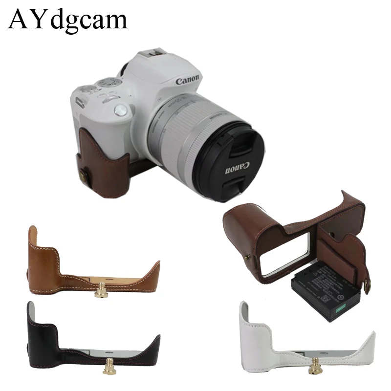 

New PU Leather Camera Case Half Body For Canon 200D Btootm Cover Open battery Black Coffee Brown