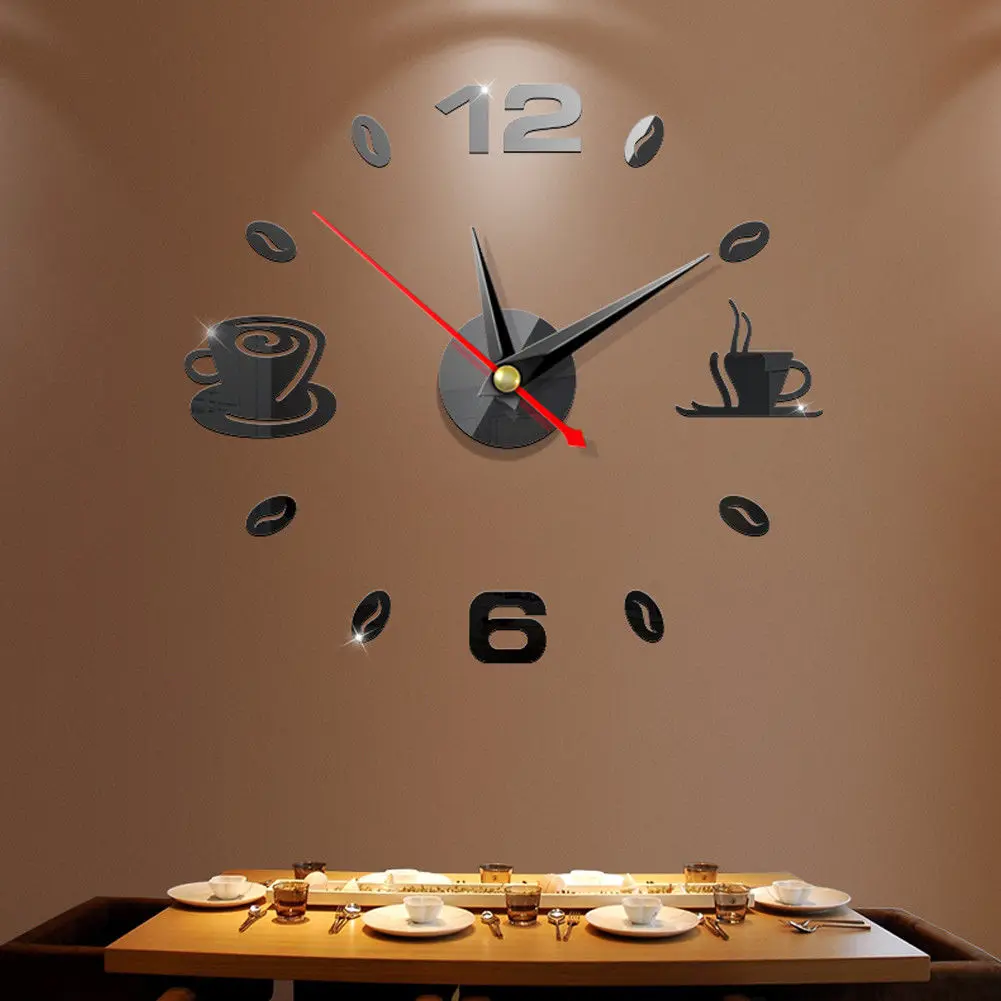 

Modern DIY Wall Clock 3D Mirror Surface Sticker Removable Home Office Room Decor