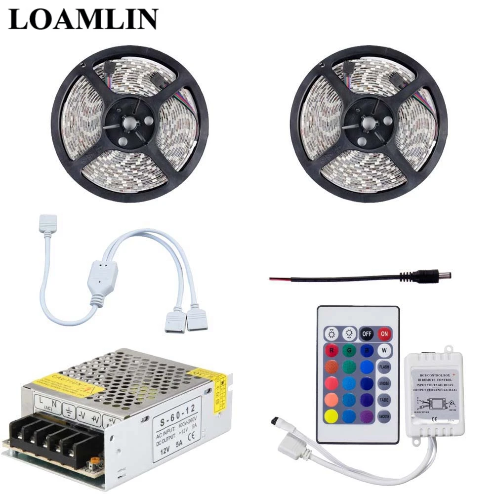 

5M 10M RGB 2835/3528SMD Led Flexible Strip Light,24Keys IR RGB Led Controller Power Supply Adapter Kit