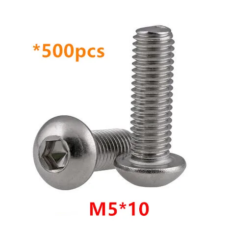 

500pcs M5*10 Hex Socket Button Head Screws A2-70 Stainless steel Round head Mushroom Bolts ISO7380