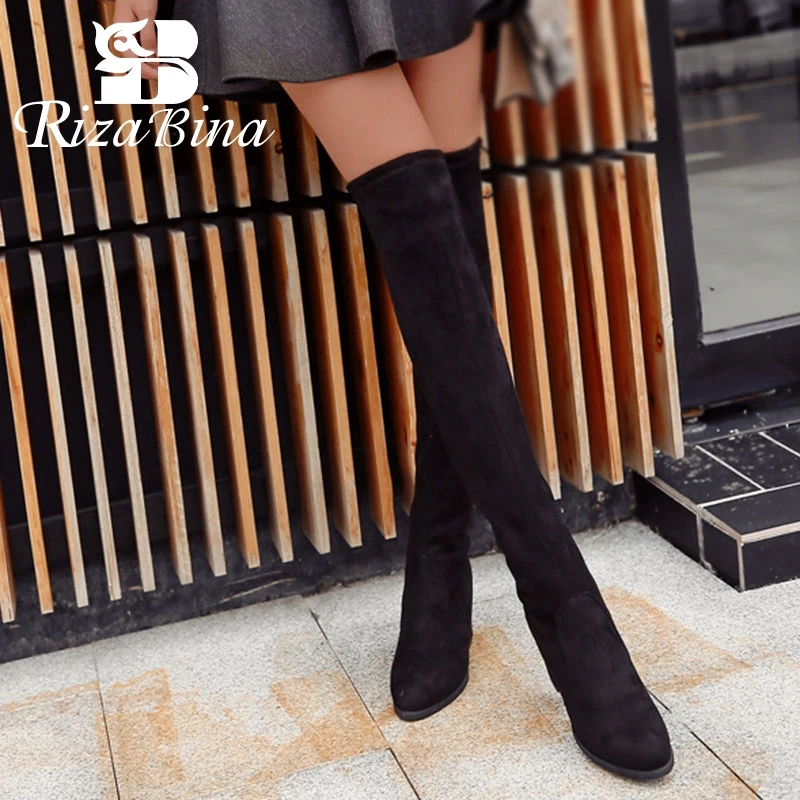 

RIZABINA Women Over Knee Boots Daily Office Ladies Winter Autumn Cross Strap Long Boots High Heels Outdoor Footwear Size 35-39