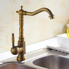 Винтажная под старину, латунная, квадратная Одиночная Вращающаяся ручка носик для кухонной раковины кран холодной и горячей смесителя aan017