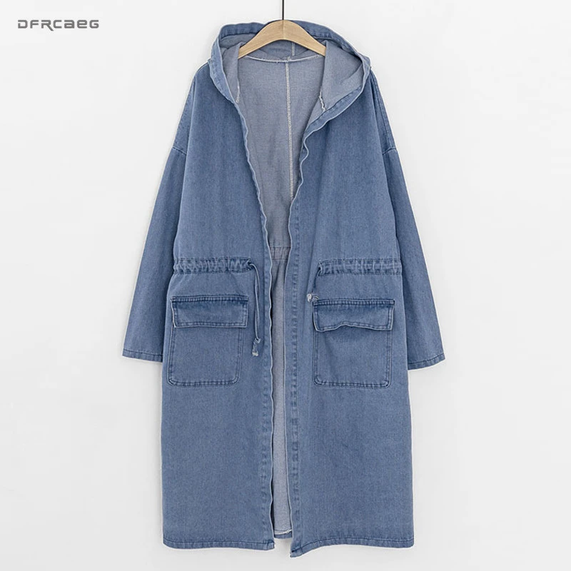 3xl 4xlライトブルーのフード付き女性デニムトレンチコート 18 冬のファッションヴィンテージロングコートジーンズ長袖プラスサイズ生き抜く トレンチ Aliexpress