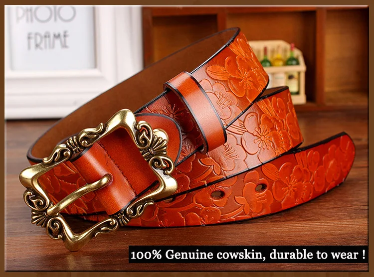 designer belts women Fashion Wide Genuine leather belts for women Vintage Floral Pin buckle Woman belt High quality second layer Cow skin jeans strap waist belt for women