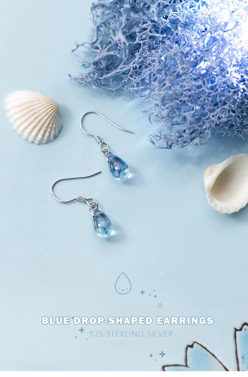 2019 New 925 Silver Earrings Female Fashion Art Blue Drop-Shaped Earring Birthday Gift Temperament Goddess Short Ear Jewelry (1)
