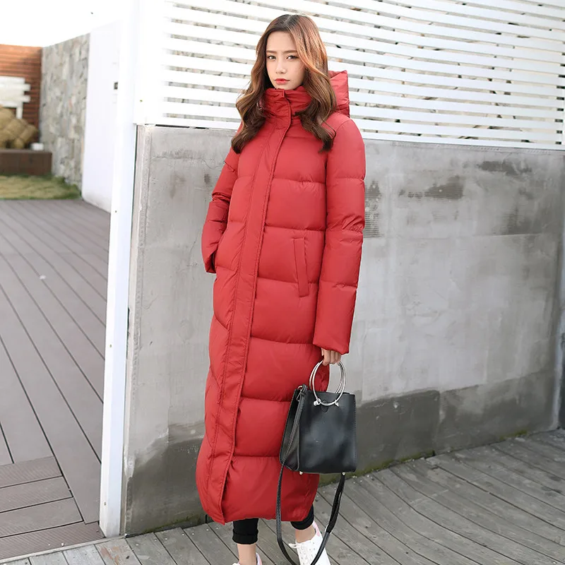 

2019 High Quality Parka New Hooded Slim Long Coat White Duck Down Women Winter Down Jacket Thicker Warm Plus Size Female QH267