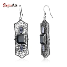 Szjinao прелестные серьги модные европейские Женская циркониевая Ретро стерлингового серебра 925 черные серьги для женщин Свадебная вечеринка
