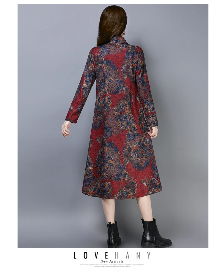 3601 Elegant Plus Size Long Dress 4xl for Women Vintage Turtleneck Thick Wool Floral Print Mon Winter Dresses Women 2018 Ladies 8