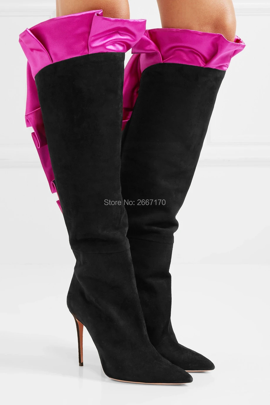fuchsia knee high boots