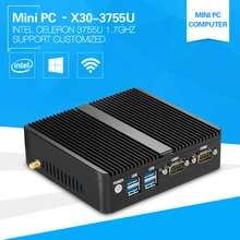 Низкая цена Мини-ПК 3755U двухъядерный Окна 10 4 ГБ ОЗУ Celeron рабочего стола маленький Linux PC 2 * RJ45 + 2 * ComRS232