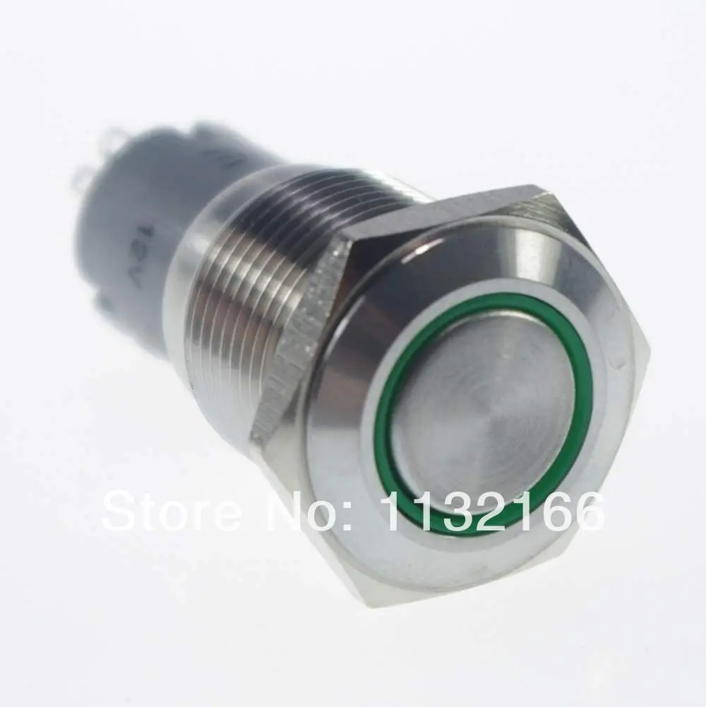 

16mm Green Color LED Ring Stainless Steel Illuminated Momentary 1NO 1NC Push Button Switch 3V/6V/12V/24V/36V/48V
