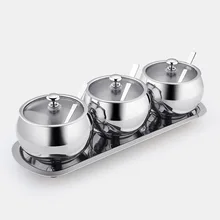 BEEMSK 1SET kitchen seasoning box home set with lid seasoning bottle 304 stainless steel salt and salt seasoning tank set