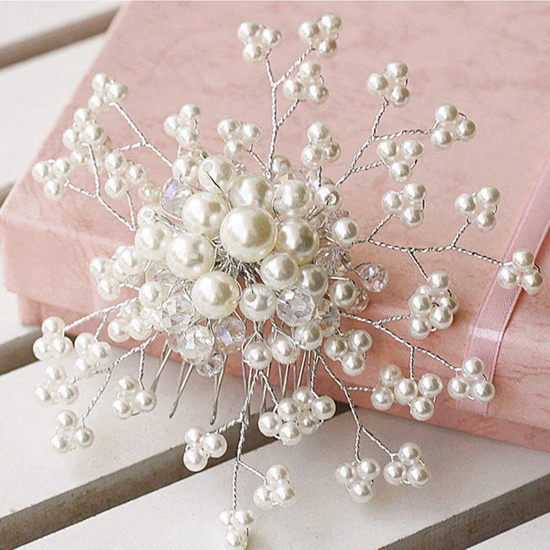 

Red White Wedding Haircombs Bridal Hair Accessories Women Pearl Flower Hair Combs Fashion Jewelry Korean Style Pearls Hair Clips