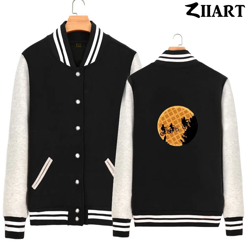 

bikes trees Waffle Cookies Stranger Things Eleven Nancy Mike Wheeler Dustin Man Full Zip Autumn Fleece Baseball jackets ZIIART