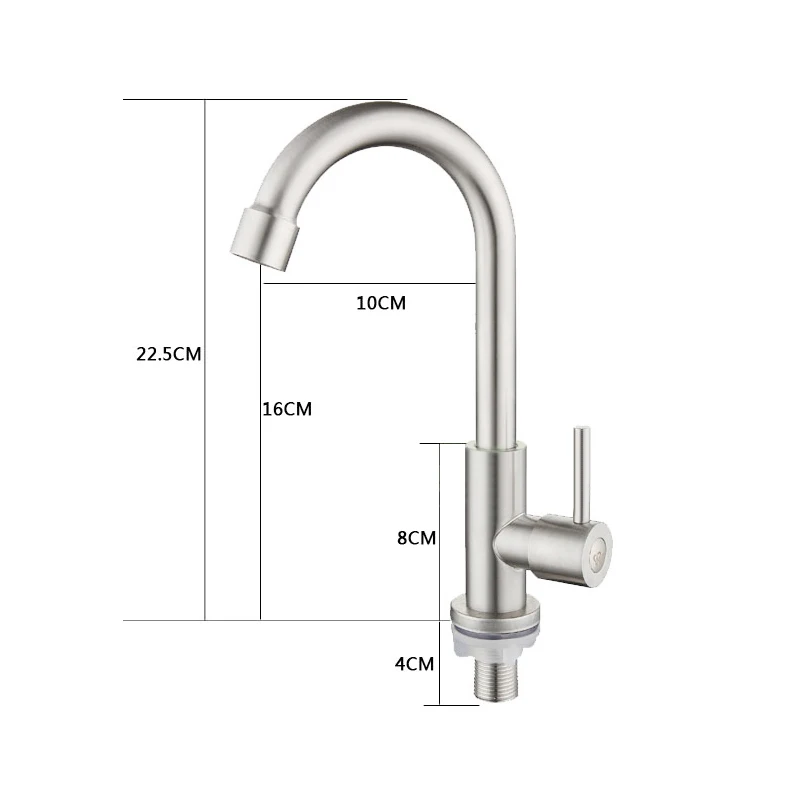Кухонный кран из нержавеющей стали с одной ручкой, кран для раковины, изогнутый одинарный кран холодной воды, кран для ванной комнаты, кран для воды