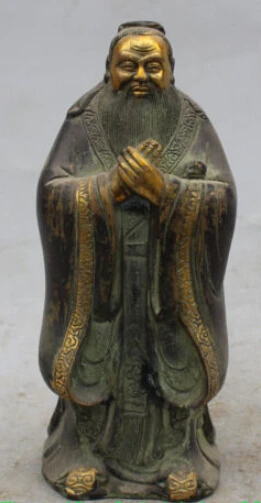 

RHS0091 8" Chinese Bronze Gilt Ancient Literati Taoism Founder Confucius Kongzi Statue