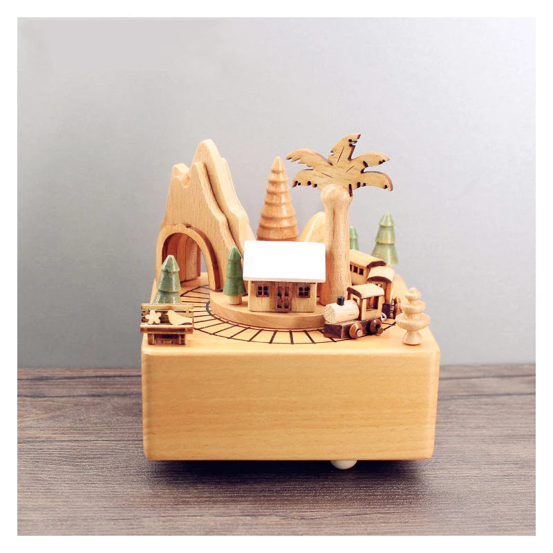 Деревянная музыкальная шкатулка ремесла подарок маленький поезд Подарочная Музыкальная шкатулка на день рождения День Святого Валентина и Рождество