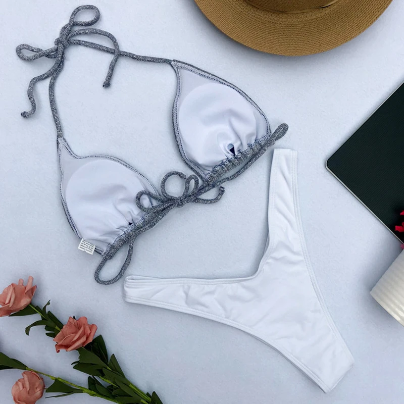 2018 New Halter Swimwear Women Thong Bikini Push Up Bandeau Bra Swimsuit Femme Bandage Bathing Suit maillot de bain4