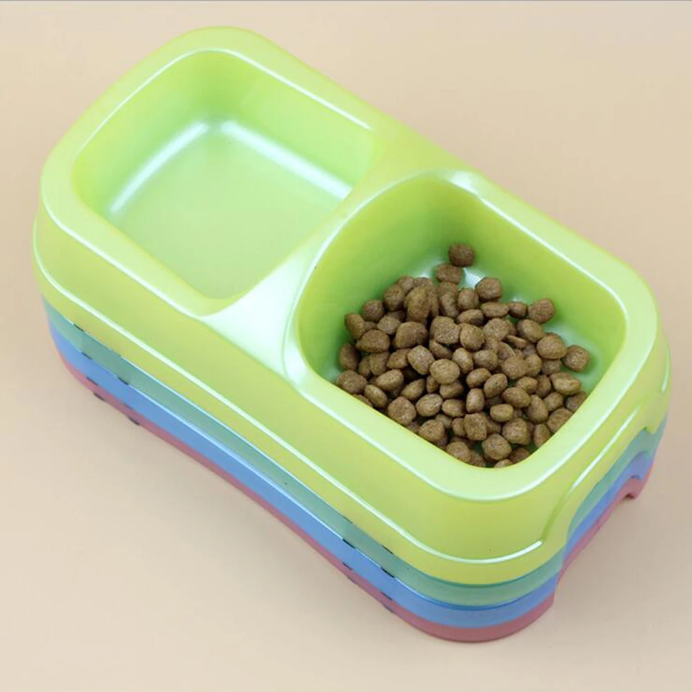 25*12*5cm Rectangle Double Dog Bowls Plastic Dog Bowl Easy Take Puppy