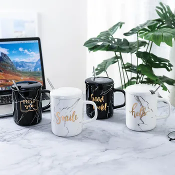 

Marble Ceramic Mug Travel Coffee Mug Milk Tea Cups Creative MugsSmileHelloDood luck Miss you Breakfast Home Decor