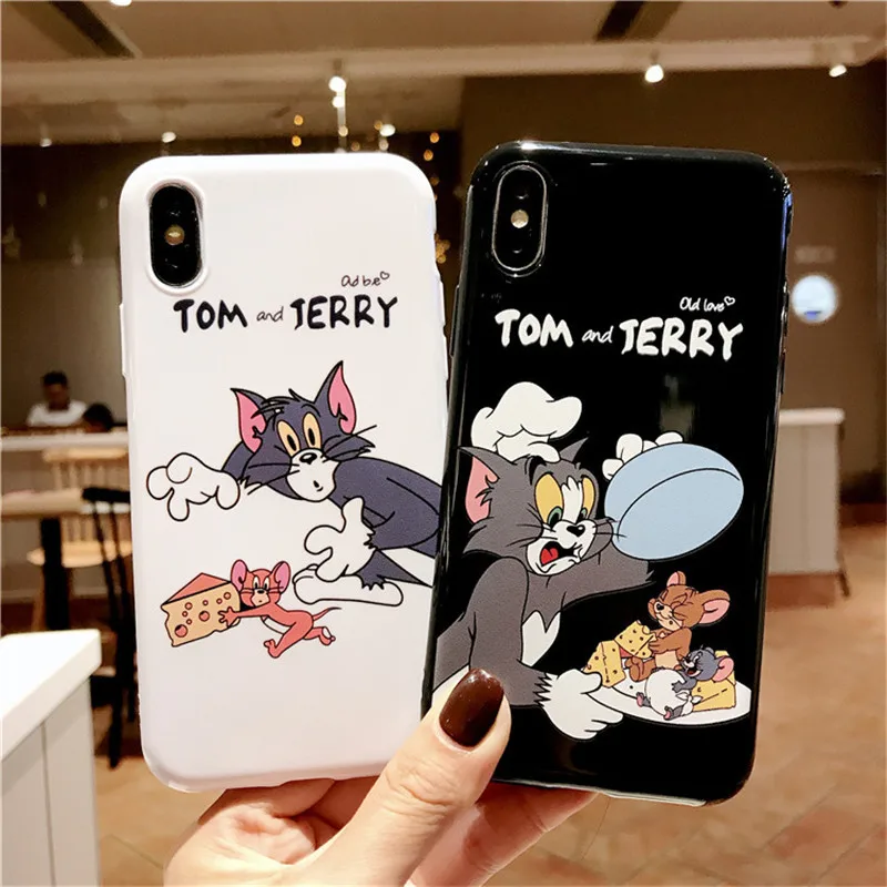 

WTSZKL Black and white cartoon cat phone case For iphone XS Max Case For iphone X XR 8 7 6 S Plus Tom mobile phone case