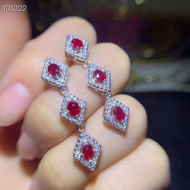 [MeiBaPJ] Natural Pigeon Blood Ruby Gemstone Drop Earrings Real 925