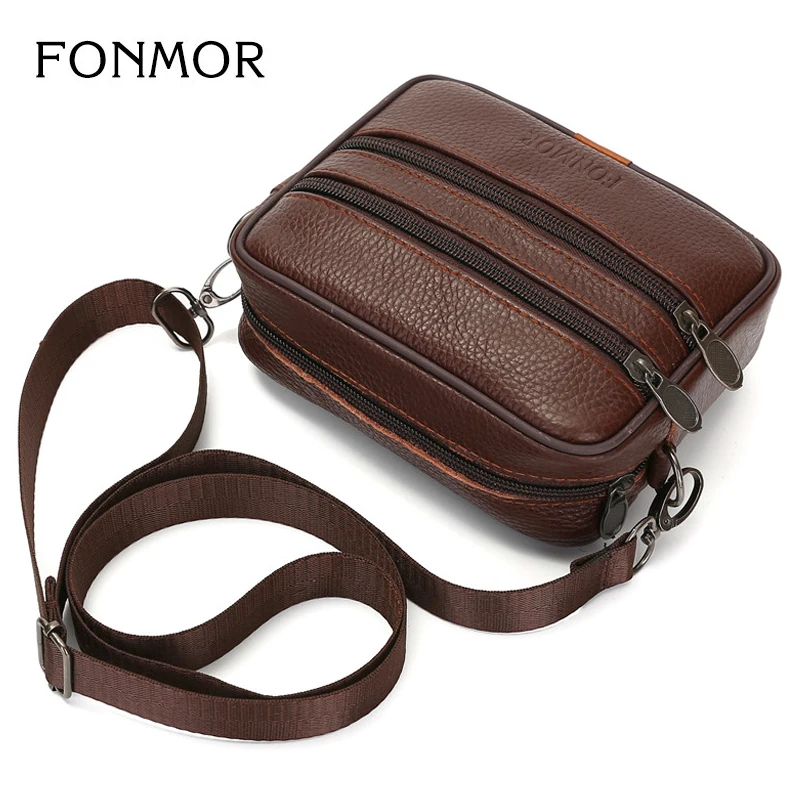 Brand Men&#39;s Shoulder Bag Genuine Leather Male Strap Small Casual Flap Crossbody Bags Double ...