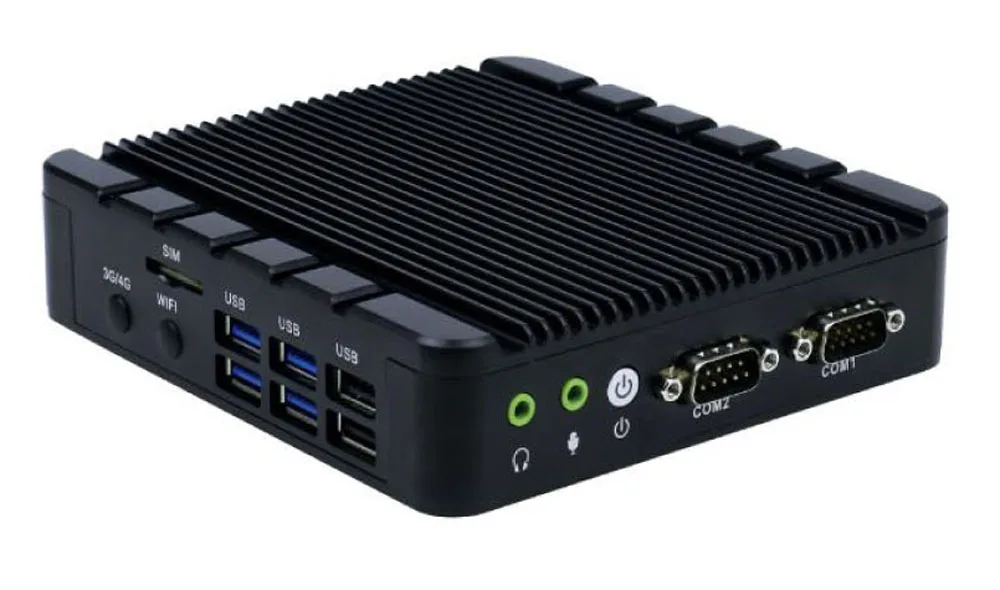 Бесплатная доставка 4 ядра безвентиляторное mini pc с Intel Celeron J3455 до 2,3 ГГц 2 * HDMI 1 * VGA 2 * COM 2 * LAN неттоп промышленный мини-ПК