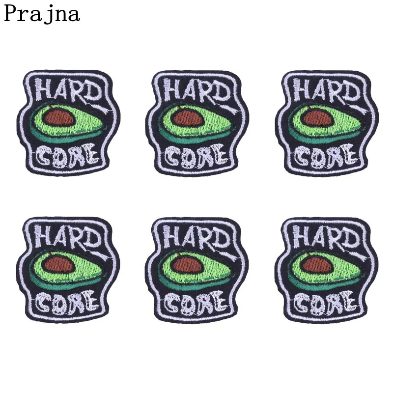 

Prajna Avocado Patches English Letter HARD CORE Stickers Iron On Appliques 10 PCS Cartoon Embroidered Patches For Clothes 2018