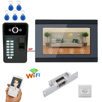 

Hot 7 inch Wired Wireless Wifi Fingerprint Video Door Phone Intercom System 1000tvl Camera IR Cut One to One Doorbell