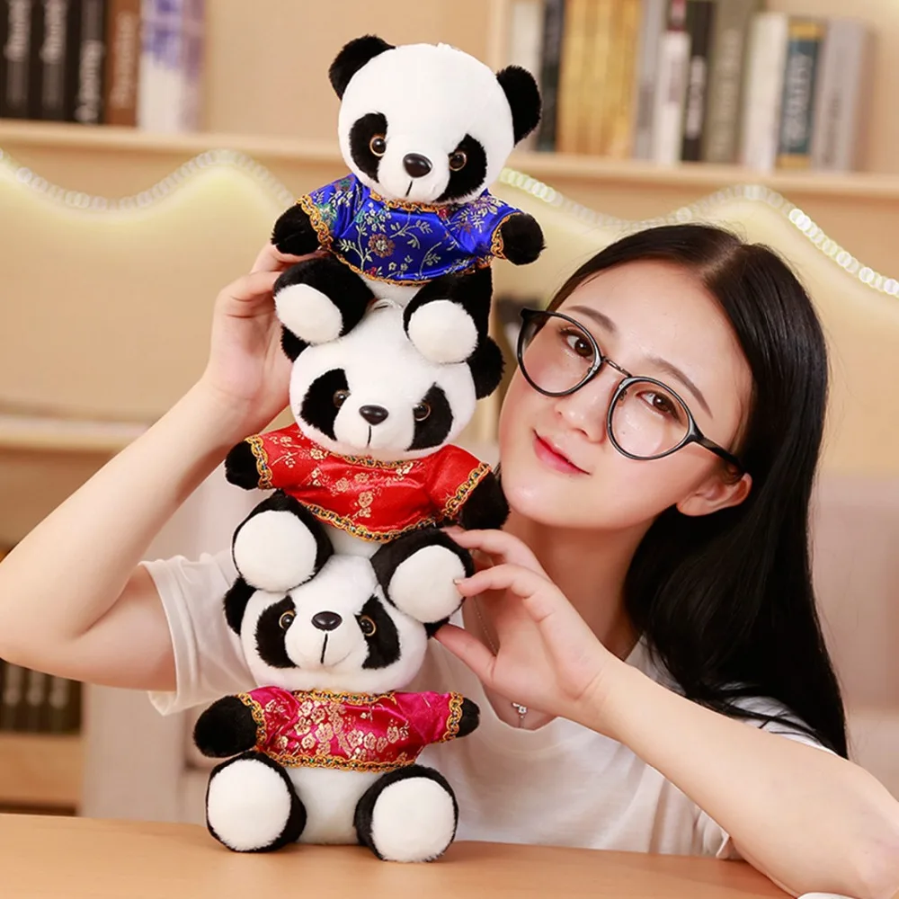 Miaoowa 1pc 18cm Cartoon Cute Panda with Tang Suit Plush Stuffed Animal Toys For Baby Infant Lovely Doll Gift Present for Kids