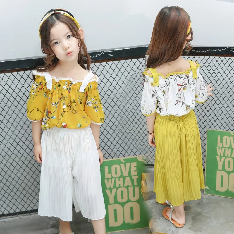 CROAL CHERIE 90-130cm Fashion Ruffle Summer Toddler Girls Clothing Sets Chiffon Baby Girl Clothes Beach Top + Pants 2Pcs  (8)
