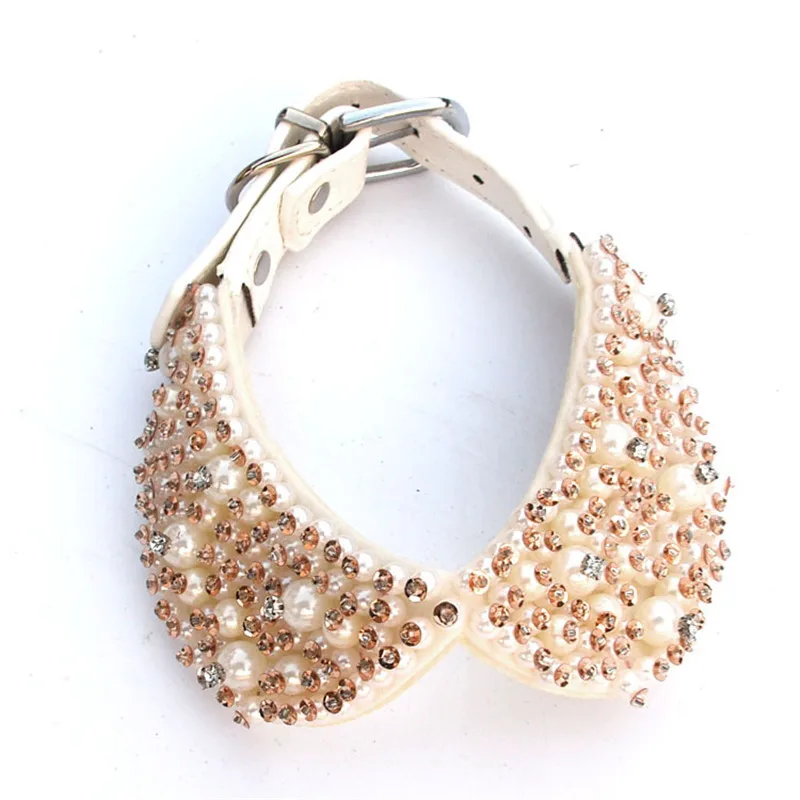 

New PU Leather Spike Studded Adjustable Dog Collar Pearl Collar for Medium and Bid Dog Pet Collar Pet Accessories(white)