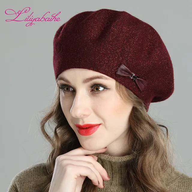 Liliyabaihe Winter Women's Beret Knitted Angora Wool Berets Simple