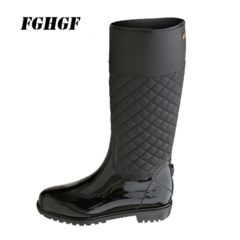 

Water shoes, women's high Diamond lattice fashion warm inner bladder thickened leisure anti-skid rain shoes Leisure galoshes