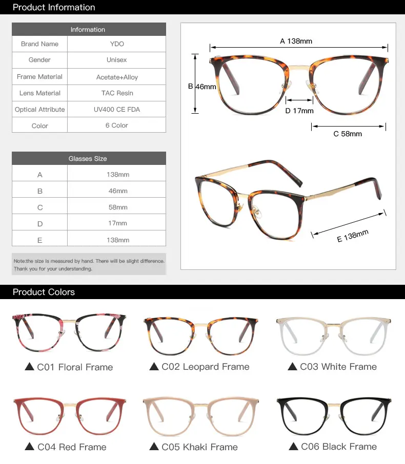 YDO New Optical Glasses Frame Women Round Glasses Frames Female Prescription Vintage Acetate Ultralight Clear Reading Glasses