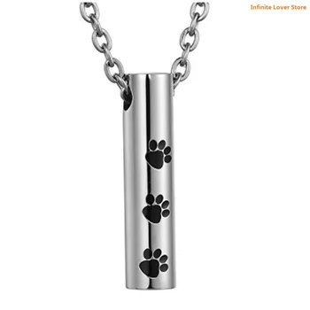 

11.11 Pet Loss Gifts,Paw Print Cylinder Urn Necklace for Dog/Cat Ashes Casket Pendant,Stainless Steel Pet Cremation Jewelry