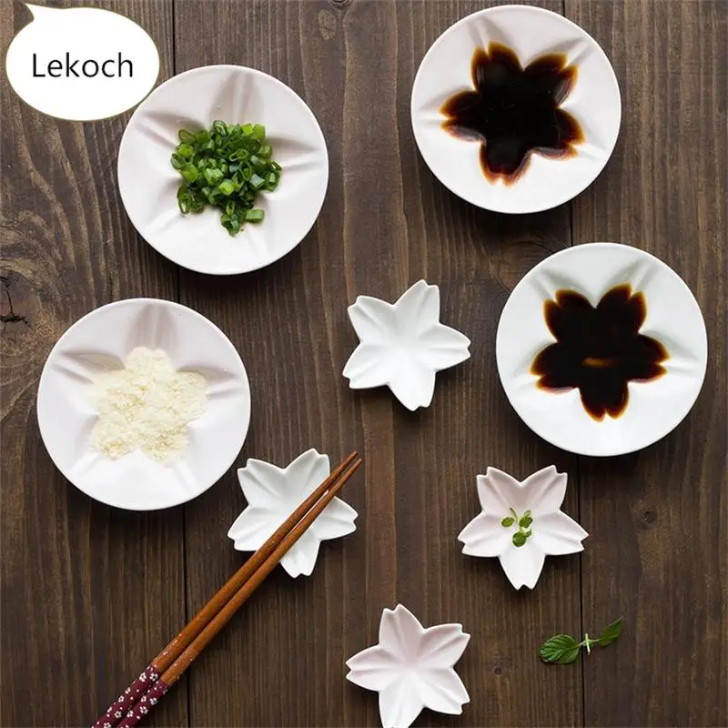 Lekoch 2pcs/lot Japanese Ceramic Sauce Dipped Plate White Pink Cherry