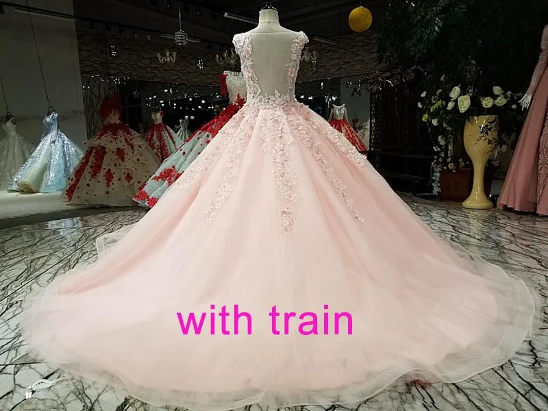 LS2987 розового бальное платье вечернее платье с цветами колпачок рукав о-шея конфеты цвет девушки платье для вечеринки с поездом как фотографии - Цвет: with train