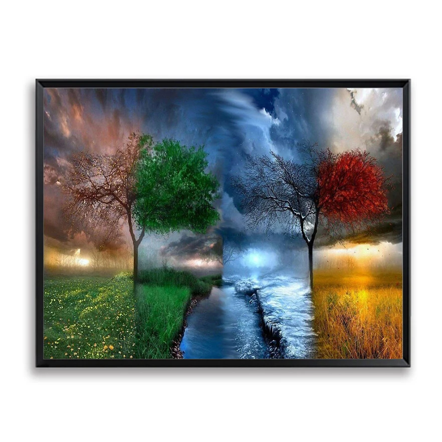 

diy digital oil paint by number coloring by numbers four season tree canvas painting wall pictures for living room SZH-802