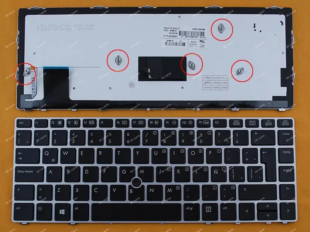 

New La Latin Spanish Teclado Keyboard for HP Elitebook folio 9470m 9480m Laptop, BACKLIT, Silver Frame Black, with Pointer