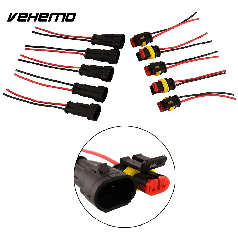 

5 pcs Waterproof 2 Hole Plug With Wire Motorcycles Electrical Connector Adapter W/Wire AWG Black Auto Vehicle Car Accessories